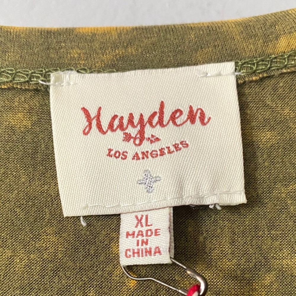 Hayden Los Angeles Olive Green Acid Wash Crochet Lace Hem Tunic Top XL NEW - Picture 3 of 6